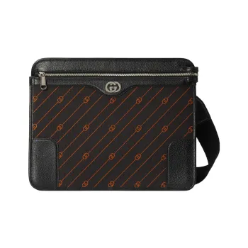 GUCCI Interlocking Jacquard With Leather Messenger Bag, Crossbody Bag, Shoulder Bag Men's