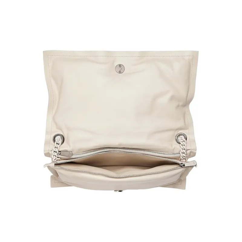 FERRAGAMO Calfskin Pillow Bag, Chain Shoulder Strap, Crossbody Bag Women's White-2