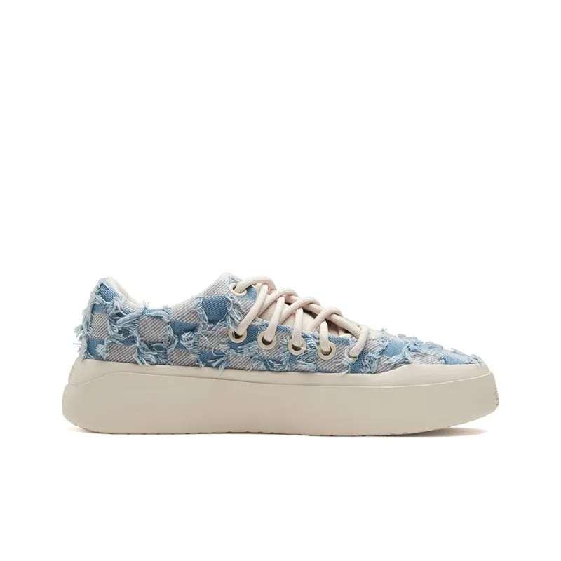 Senzubean Chao Fang Blue Plaid Fringe Low Top SZB Fairy Bean Skateboard Shoes Unisex Blue White-1