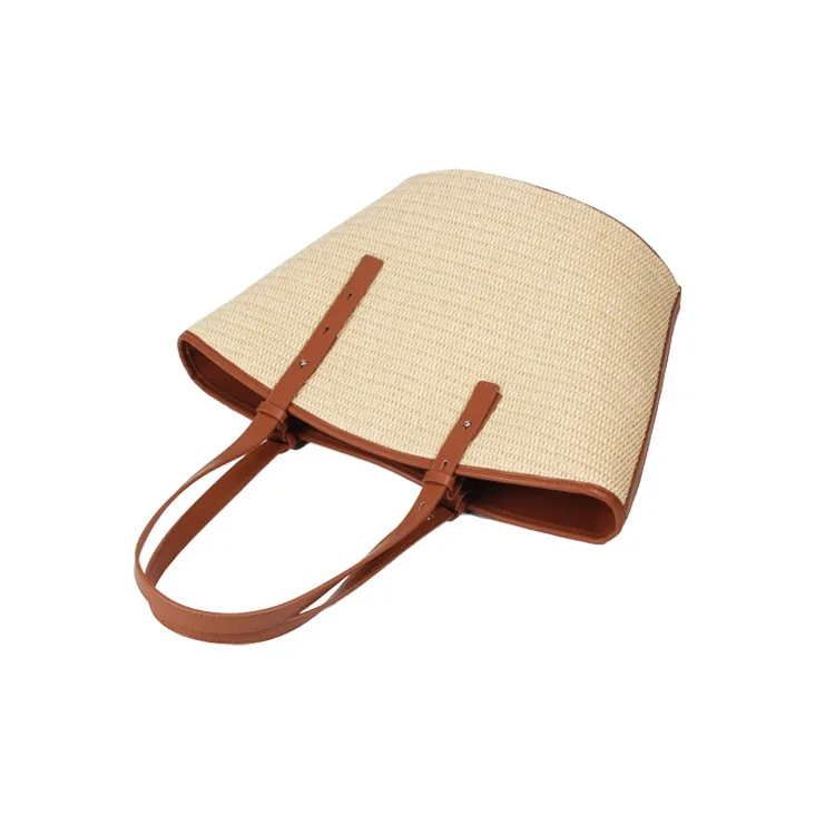 YOCAMU Straw Woven Handbag, Shoulder Bag Women's Brown/Black-2