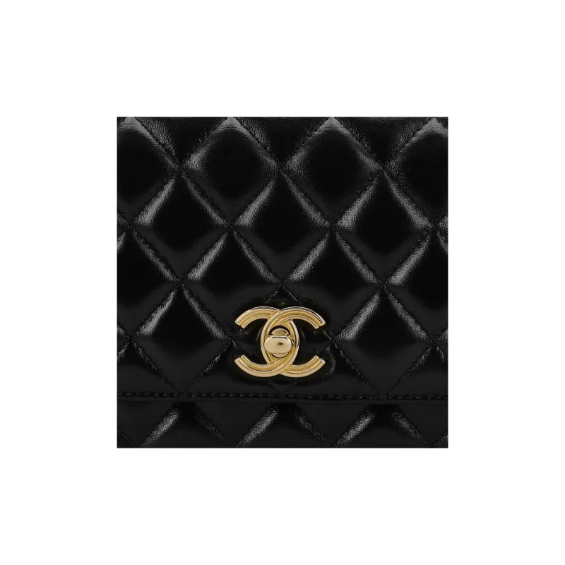 CHANEL Lambskin Shoulder Bag, Crossbody Bag, Wallet Women's Black-5