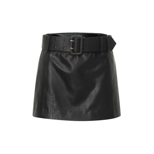 RIENYRE Leather Short Skirts Women's Black