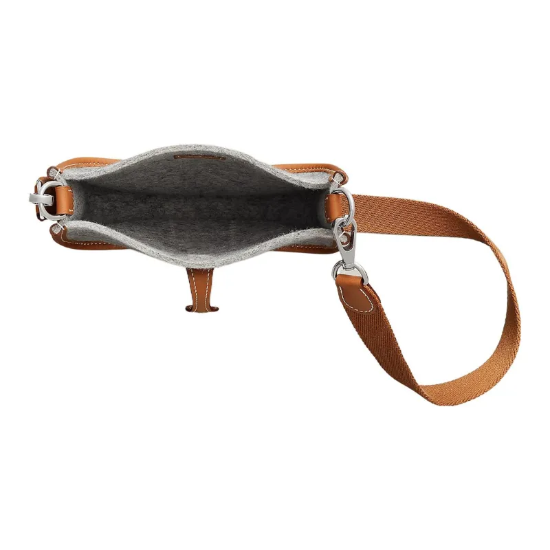 HERMES Swift Calfskin With Velvet Fabric Shoulder Bag Crossbody Bag Mini Unisex Moonlight Gray & Brown-3