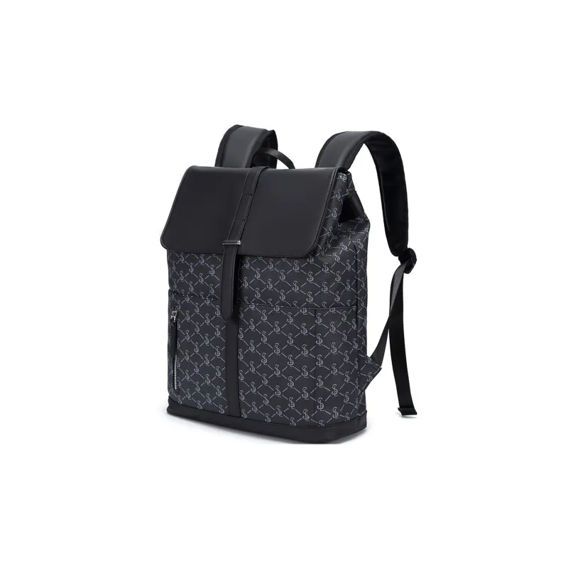 Slazenger Embossed Leather Backpack Regular Unisex Obsidian-1