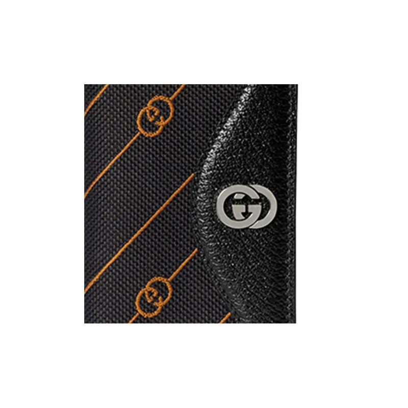 GUCCI Jacquard Fabric Leather Card Holder Men's Orange/Black-4
