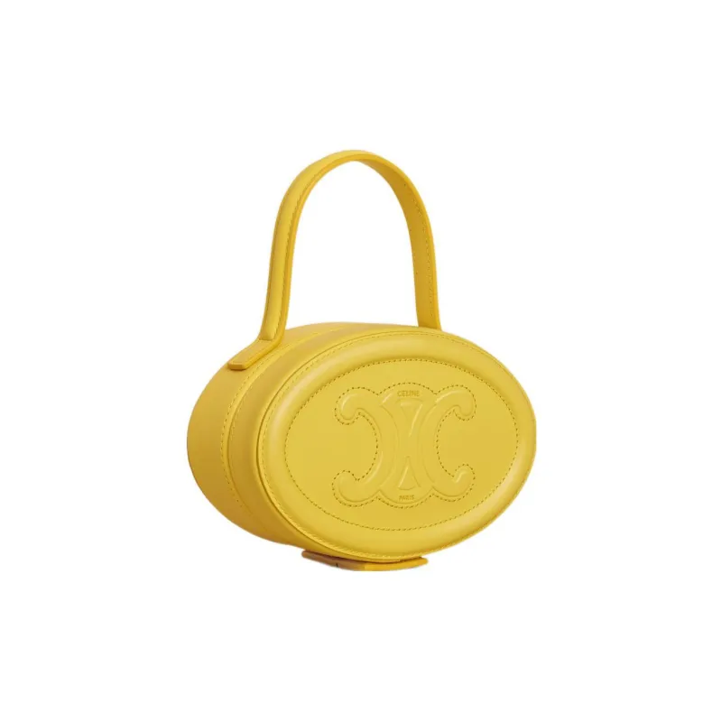CELINE Triomphe Cow Leather Round Bag Makeup Box Handbag Women's Lemon-1