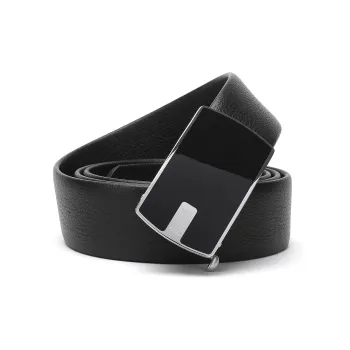 ELLE HOMME Automatic Buckle Steel Buckle Business Top Grain Cow Leather Belts Men's Black Width 3.7cm