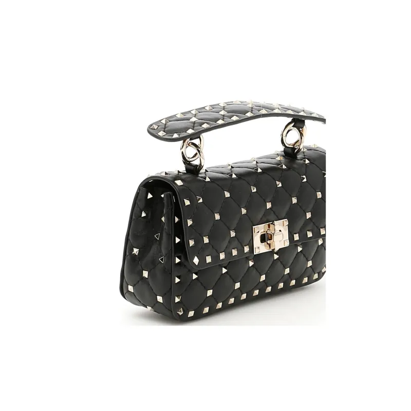 Valentino ROCKSTUD SPIKE Embossed Nappa Sheepskin Crossbody Bags Shoulder Bags Small Size Women's Black-5