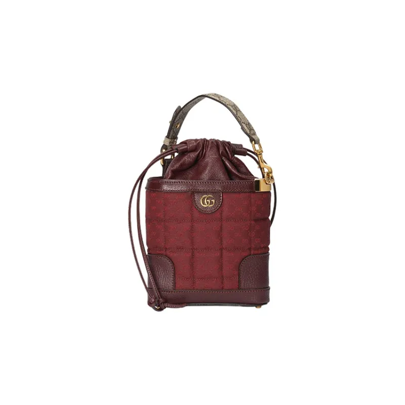 GUCCI Canvas With Leather Trim Bucket Bag, Handbag, Shoulder Bag, Crossbody Bag Mini Women's Burgundy-0