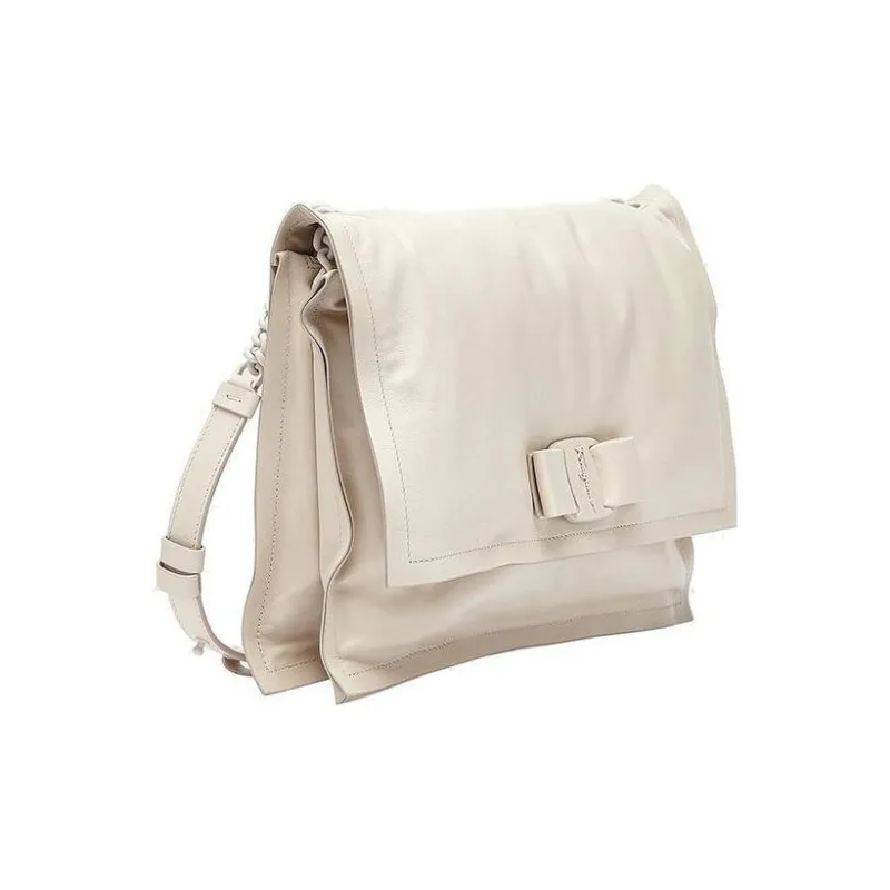 FERRAGAMO Calfskin Pillow Bag, Chain Shoulder Strap, Crossbody Bag Women's White-1