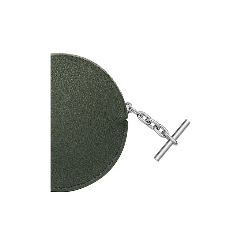HERMES Barenia Faubourg Calfskin Coin Purse Women's C6Vert De Gris Gray Green-2