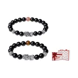 Silver-Chinese Auspicious Animal Beaded Bracelet-Couple's+Love Confession Box