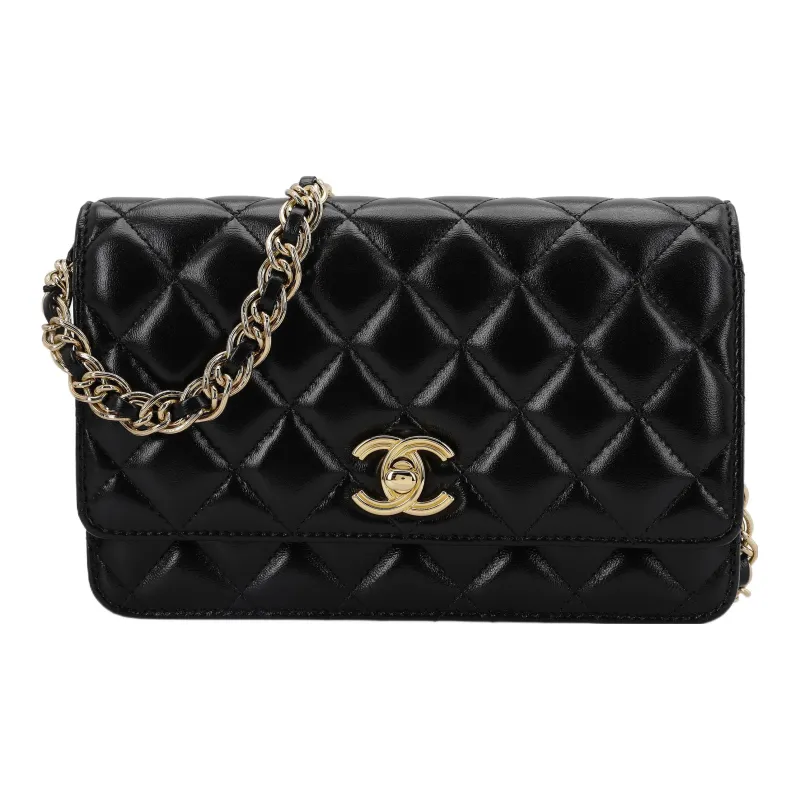 CHANEL Lambskin Shoulder Bag, Crossbody Bag, Wallet Women's Black-0