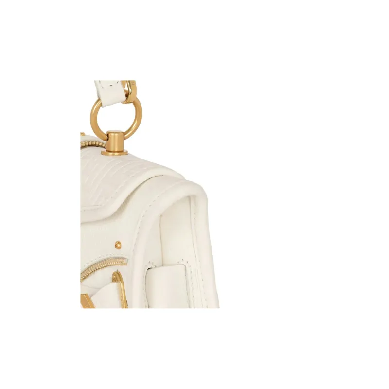 BALMAIN Calfskin Shoulder Bag Crossbody Bag Handbag Regular Women's White-3