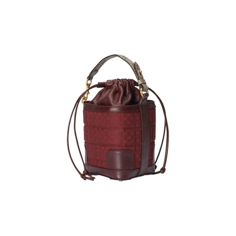 GUCCI Canvas With Leather Trim Bucket Bag, Handbag, Shoulder Bag, Crossbody Bag Mini Women's Burgundy-3
