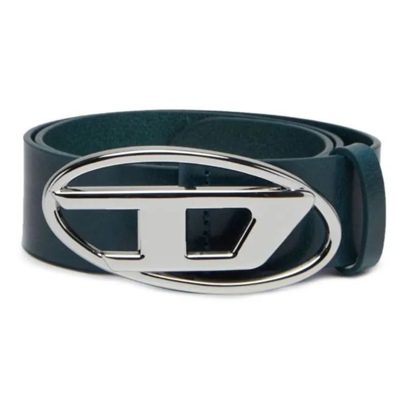 DIESEL Brand Logo Pattern Smooth Buckle Leather Belts Women's Green-0