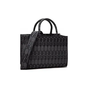 Furla Opportunity Jacquard Fabric Tote Bag Shopping Bag Handbag Shoulder Bag Women's Gray & Black
