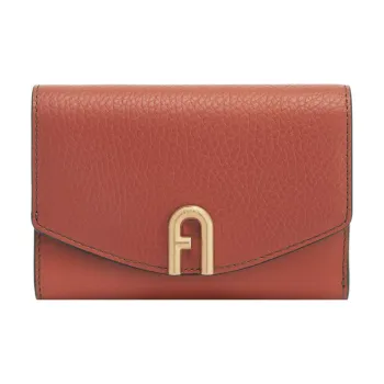 Furla Primula Cow Leather Wallet Medium Size Women's Brown Red
