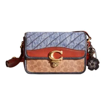 COACH Studio Canvas With Cow Leather Messenger Bag Handbag Shoulder Bag Women's Brown & Blue