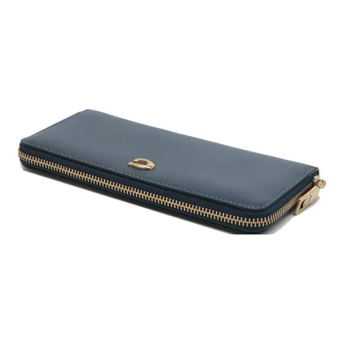COACH Accordion Zip Cow Leather Wallet Small Size Women's Dark Blue-1