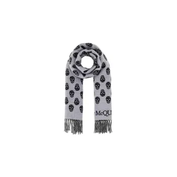 Alexander McQueen Skull Intarsia Knitted Fringed Scarf