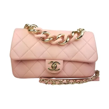 CHANEL 22C Spring Classic Flap CF Sheepskin Chain Bag Handbag Shoulder Bag Crossbody Bag Women's Pink