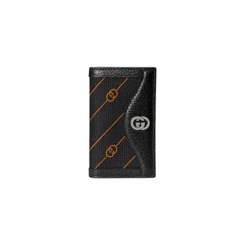 GUCCI Jacquard Fabric Leather Card Holder Men's Orange/Black