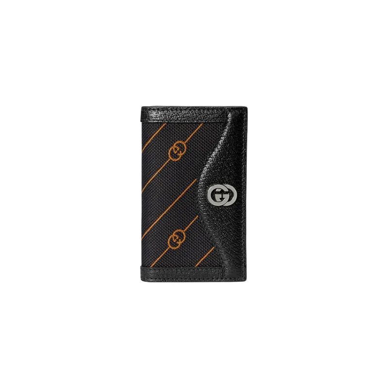 GUCCI Jacquard Fabric Leather Card Holder Men's Orange/Black-0