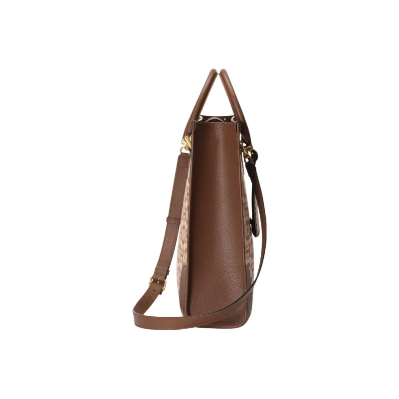 GUCCI Cotton Fabric With Leather Shoulder Bag, Crossbody Bag, Handbag Regular Men's Brown-3