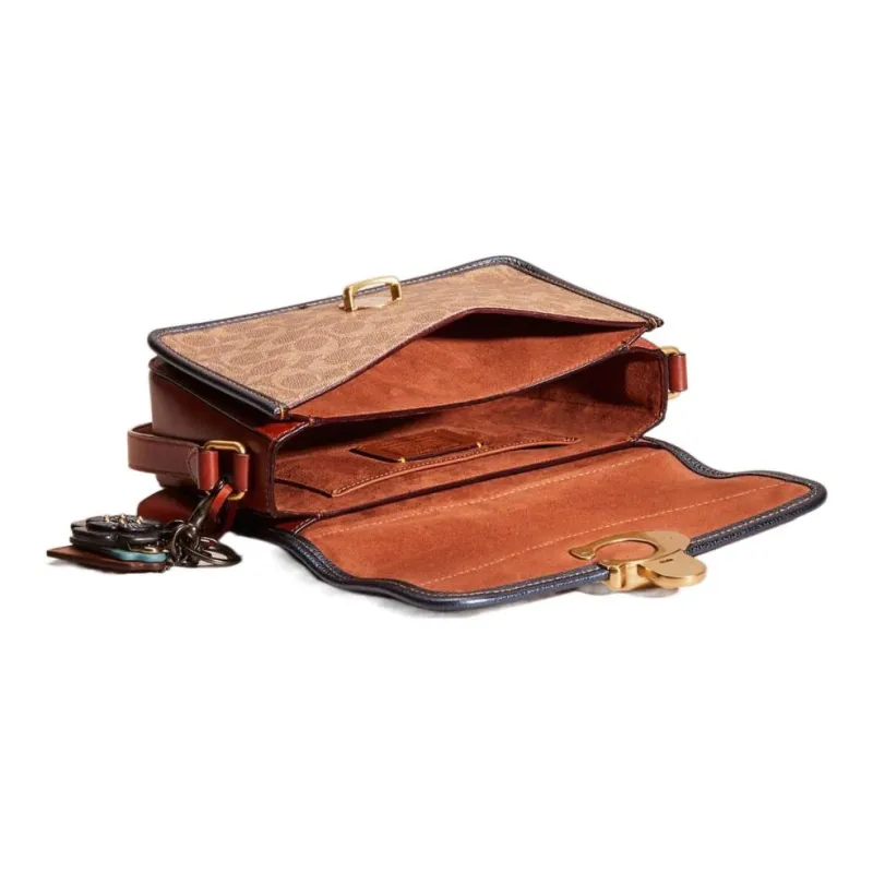 COACH Studio Canvas With Cow Leather Messenger Bag Handbag Shoulder Bag Women's Brown & Blue-1