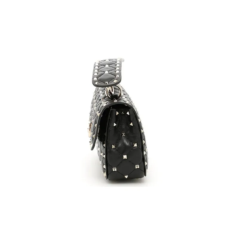 Valentino ROCKSTUD SPIKE Embossed Nappa Sheepskin Crossbody Bags Shoulder Bags Small Size Women's Black-1