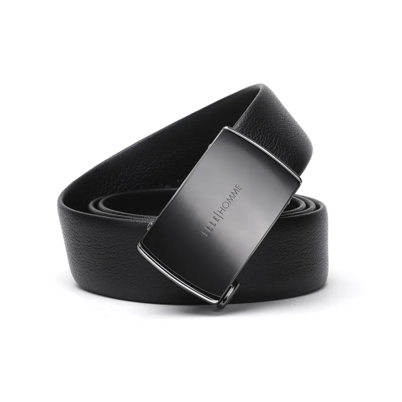 ELLE HOMME Automatic Buckle Belt For Men Genuine Leather Alloy Buckle Men's Belt Men's Black Width 3.55cm-0