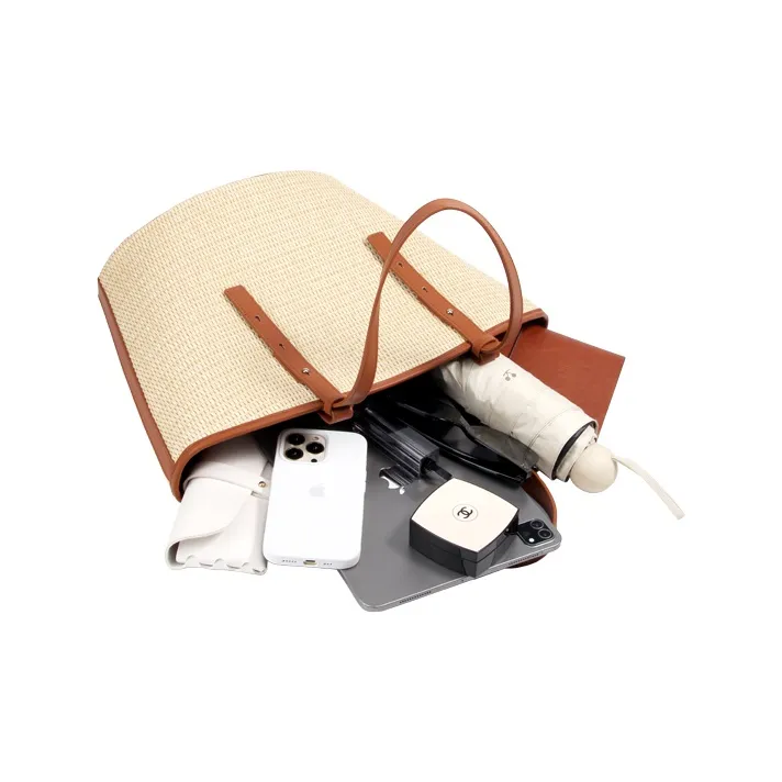 YOCAMU Straw Woven Handbag, Shoulder Bag Women's Brown/Black-3