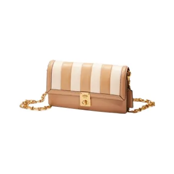 COACH Hutton Calfskin With Leather Clutch Bag Over The Shoulder Small Size Women's Brass/Chalk Multicolor