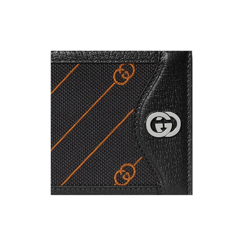 GUCCI Jacquard Fabric With Leather Wallet Men's Black-5