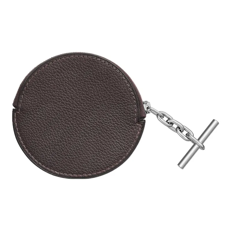 HERMES Strap Barenia Faubourg Calfskin Coin Purse Women's 46 Ebony Wood Color-0