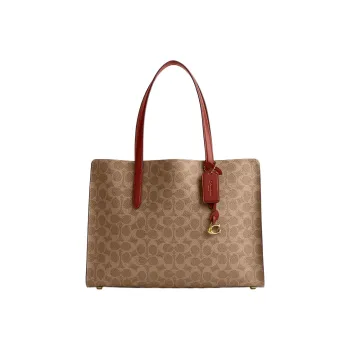 COACH Canvas With Calfskin Tote Bag, Shopping Bag, One Shoulder Handbag Large Size Women's Brown