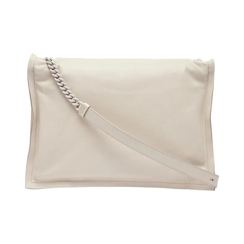 FERRAGAMO Calfskin Pillow Bag, Chain Shoulder Strap, Crossbody Bag Women's White-3