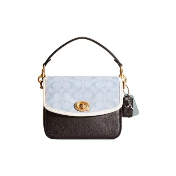 COACH Cassie Eggstone Grain Leather Square Bag Handbag Crossbody Bag Small Size Women's Black & Blue