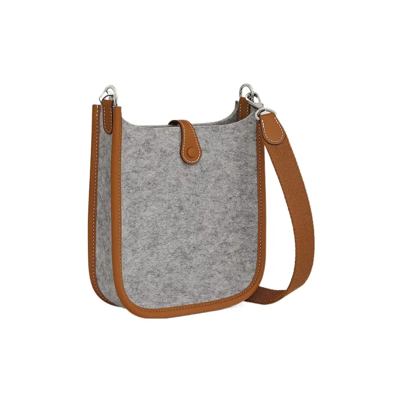 HERMES Swift Calfskin With Velvet Fabric Shoulder Bag Crossbody Bag Mini Unisex Moonlight Gray & Brown-2