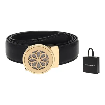 FREE RABBITⅡ Floral Cut Out Buckle Head Business Leather Belts Men's 3.5cm