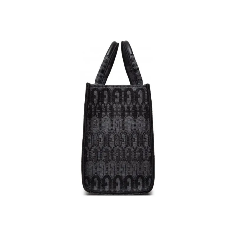 Furla Opportunity Jacquard Fabric Tote Bag Shopping Bag Handbag Shoulder Bag Women's Gray & Black-2