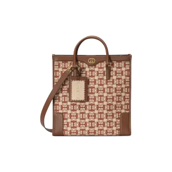 GUCCI Cotton Fabric With Leather Shoulder Bag, Crossbody Bag, Handbag Regular Men's Brown