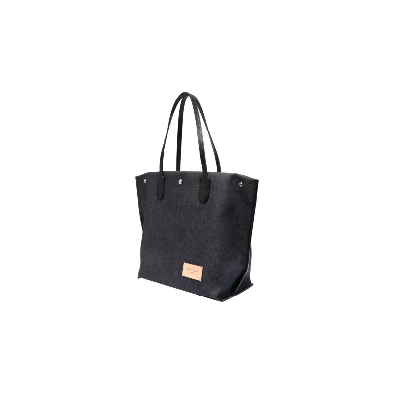 LONGCHAMP Denim, Leather Trim Tote Bag, Shopping Bag, Handbag, Shoulder Bag Women's Dark Blue-1