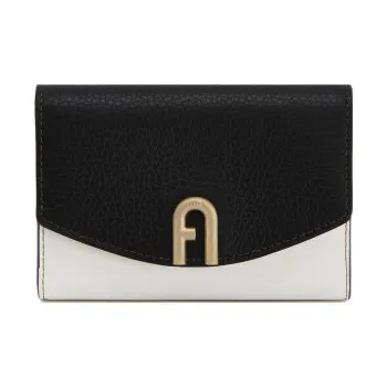Furla Primula Cow Leather Wallet Medium Size Women's Black & White