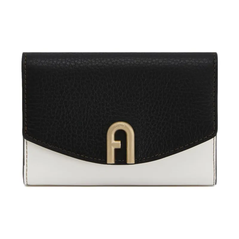 Furla Primula Cow Leather Wallet Medium Size Women's Black & White-0