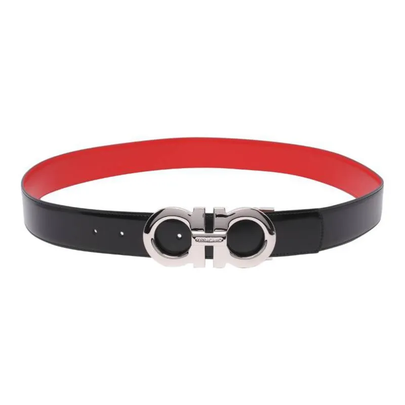 FERRAGAMO Double Sided Multicolor Leather Belts Men's Red-0