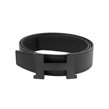 HERMES Calfskin Leather Belts Men's Black Width  3.8cm