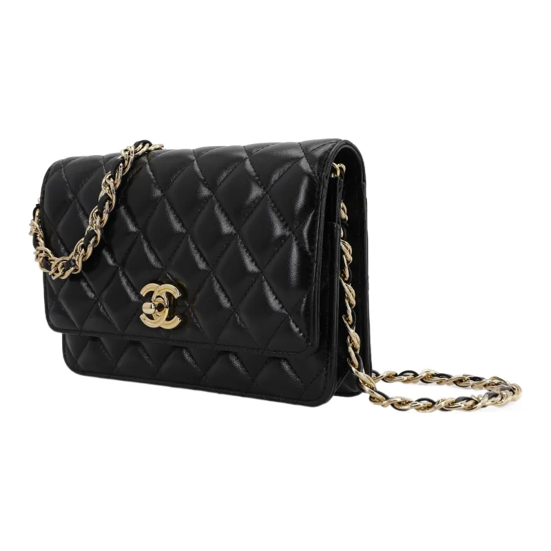 CHANEL Lambskin Shoulder Bag, Crossbody Bag, Wallet Women's Black-1