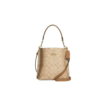 COACH Mollie Canvas With Leather Bucket Bag, Handbag, Shoulder Bag Small Size Women's Khaki